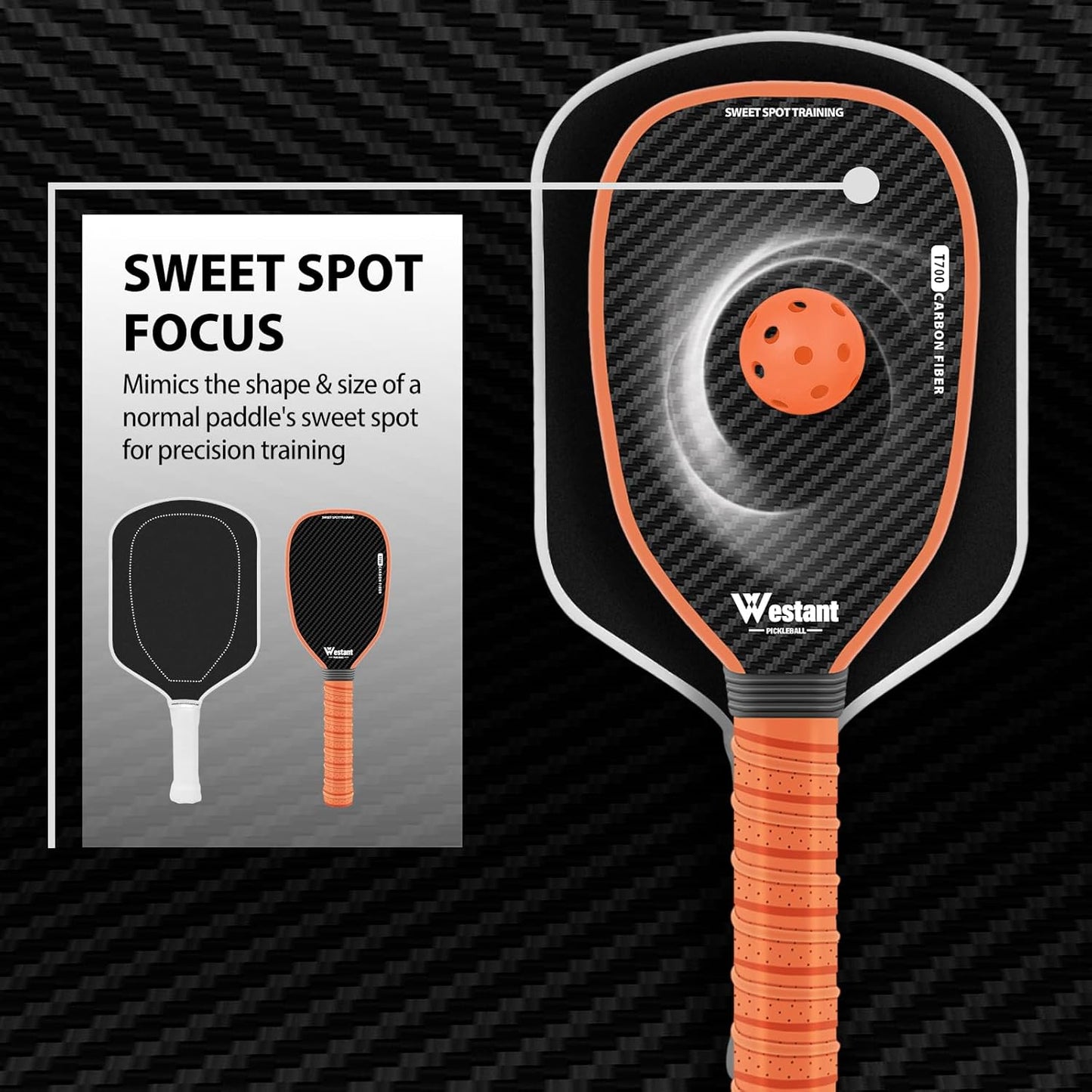 Pickleball Training Paddle - 3K Raw T700 Carbon Fiber Surface Pickle Ball Trainer Practice Paddle, 16MM Honeycomb Core, Pickleball Training Aids for Practice and Warm Up