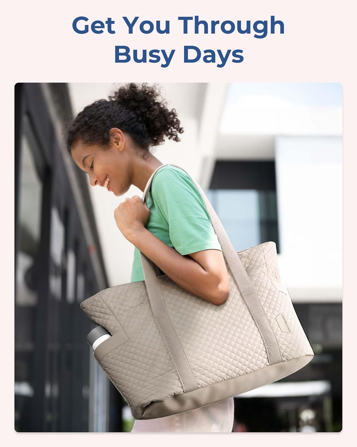 BAGSMART Large Tote Bag For Women, Travel Shoulder Bag Top Handle Handbag with Yoga Mat Buckle for Gym, Work, Travel