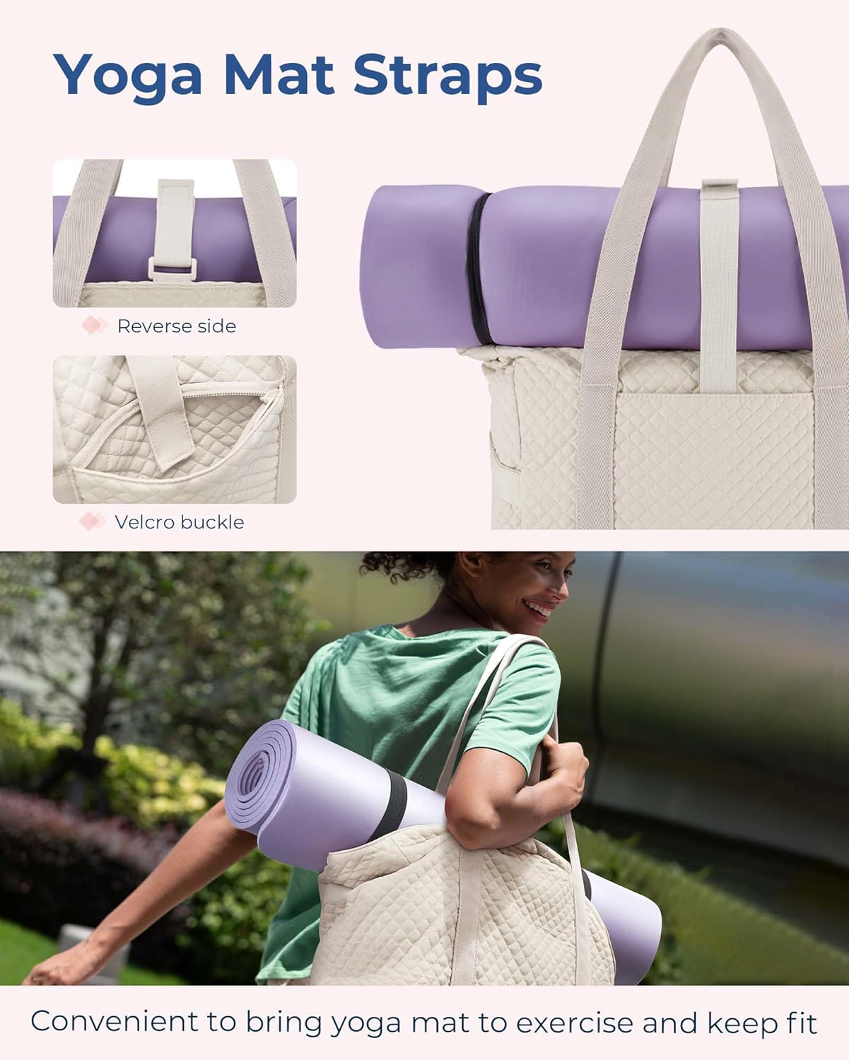 BAGSMART Large Tote Bag For Women, Travel Shoulder Bag Top Handle Handbag with Yoga Mat Buckle for Gym, Work, Travel