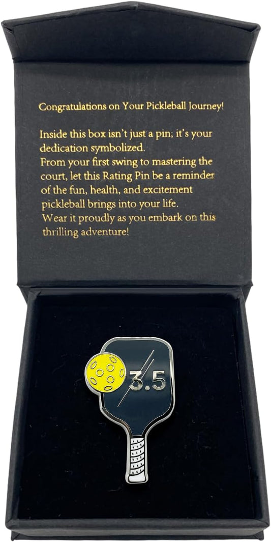 Pickleball Rating Pin – 3.5 Level Achievement Badge – Paddle-Shaped Metal Pin for Players, Coaches, and Fans – Gift-Boxed by PickleProGear