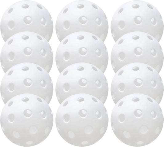 12 Pack 40-Holes Practice Pickleball Balls Play for Outdoor Indoor, Sports Game Pickle Balls with Mesh Bag