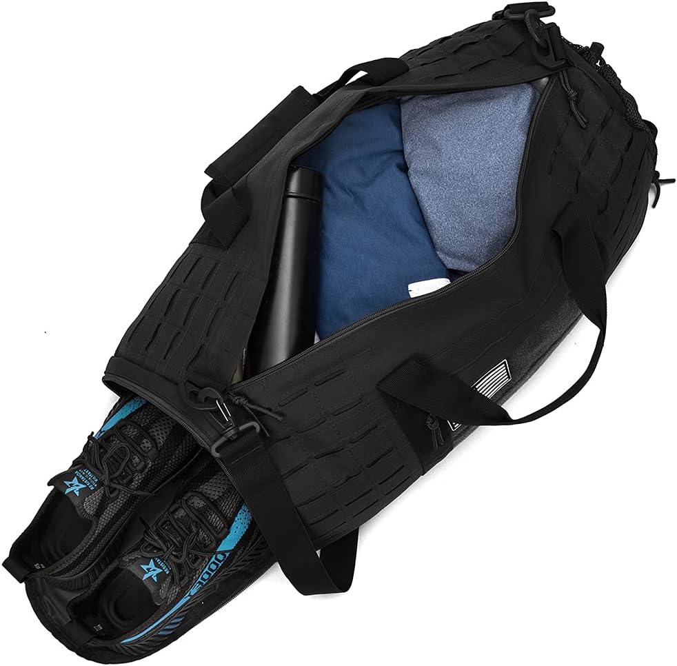 QT&QY 40L Military Tactical Duffle Bag For Men Sport Gym Fitness Tote Travel Training Workout With Shoe Compartment Basketball Football Weekender