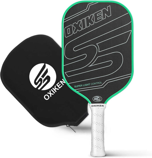 OXIKEN 16 mm Pickleball Paddles USAPA Approved T700 Carbon Fiber Surface (CFS) 8.3oz Pickle Paddle, Thermoformed High Grit & Spin, 5.5” Elongated Handle, Anti Slip Sweat Absorbing Grip with Cover Case