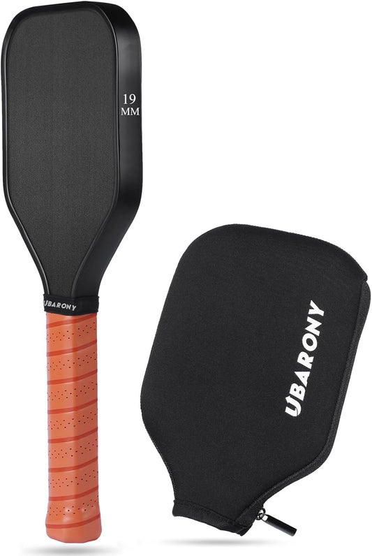Pickleball Training Paddle, 7.6-8.2oz Pickleball Trainer 14/16/19mm, Raw Carbon Fiber Sweet Spot Pickle Ball Paddle with Paddle Cover, Extra Long Handle for Men Women, Shot and Spin Frosted Surface