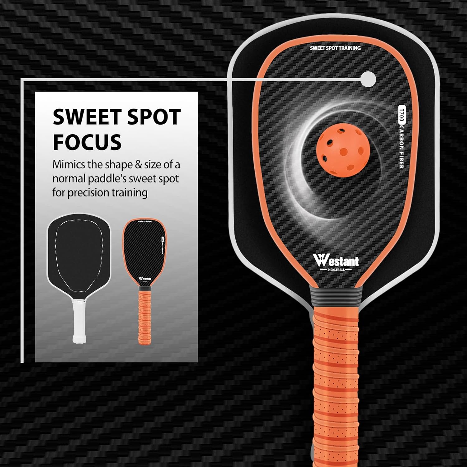 Pickleball Training Paddle - 3K Raw T700 Carbon Fiber Surface Pickle Ball Trainer Practice Paddle, 16MM Honeycomb Core, Pickleball Training Aids for Practice and Warm Up