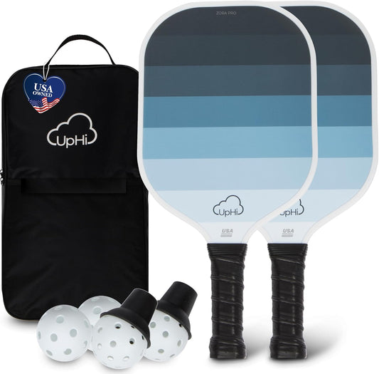 2025 USAPA Pickleball Paddles Set of 2 - Carbon Fiber Pickleball Paddles with High Grit Textured Surface - 2 Outdoor Balls, 2 Indoor Balls, 2 Ball Retrievers, Waterproof Case