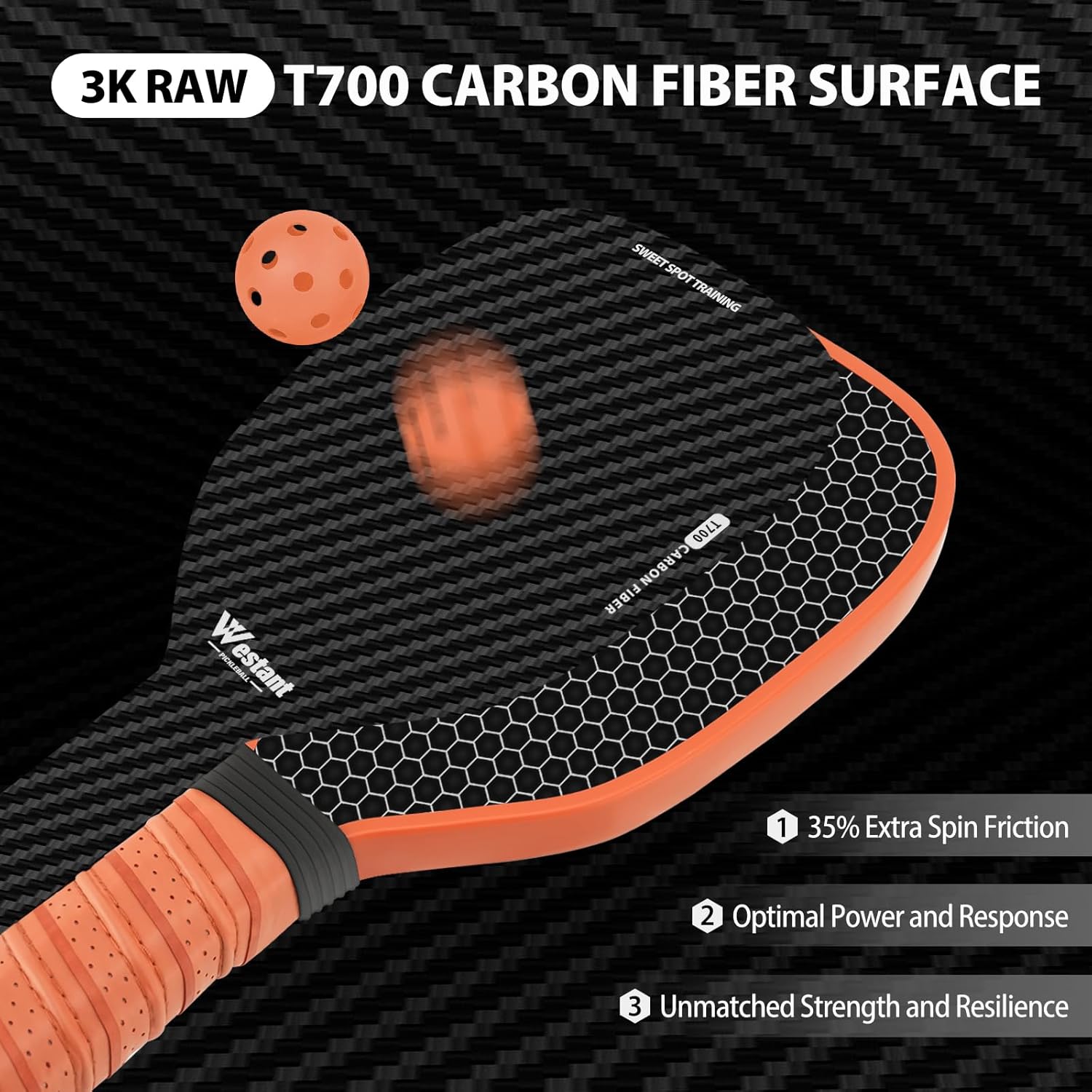 Pickleball Training Paddle - 3K Raw T700 Carbon Fiber Surface Pickle Ball Trainer Practice Paddle, 16MM Honeycomb Core, Pickleball Training Aids for Practice and Warm Up