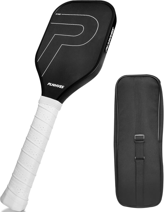 Pickleball Training Paddle, Carbon Fiber Pickleball Trainer Practice Racket w/Storage Bag, 16mm Honeycomb Core, Carbon Grit Surface, Extra Long Handle,Sweet Spot Training Paddle for Precise Practice