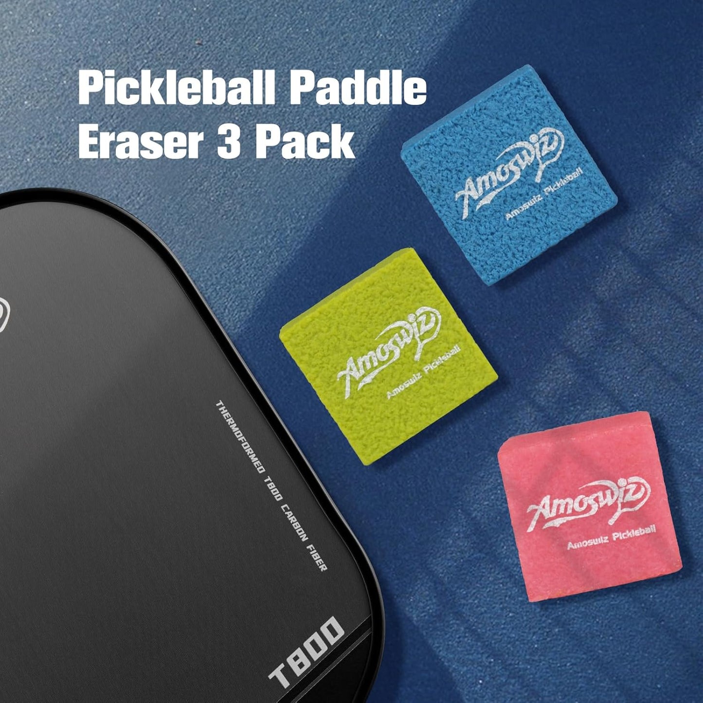 Pickleball Paddle Eraser, Pickleball Paddle Cleaner for Raw Carbon Fiber Pickleball Paddles, 3 Color Pickleball Eraser Set, Residue Scrach Dirt Quick Removal